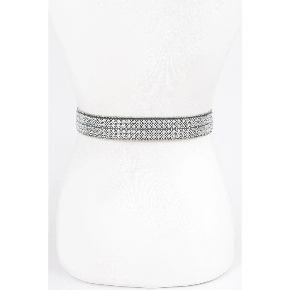 Rhinestone Western Belt Womens M Silver New Crystal Studded Buckle